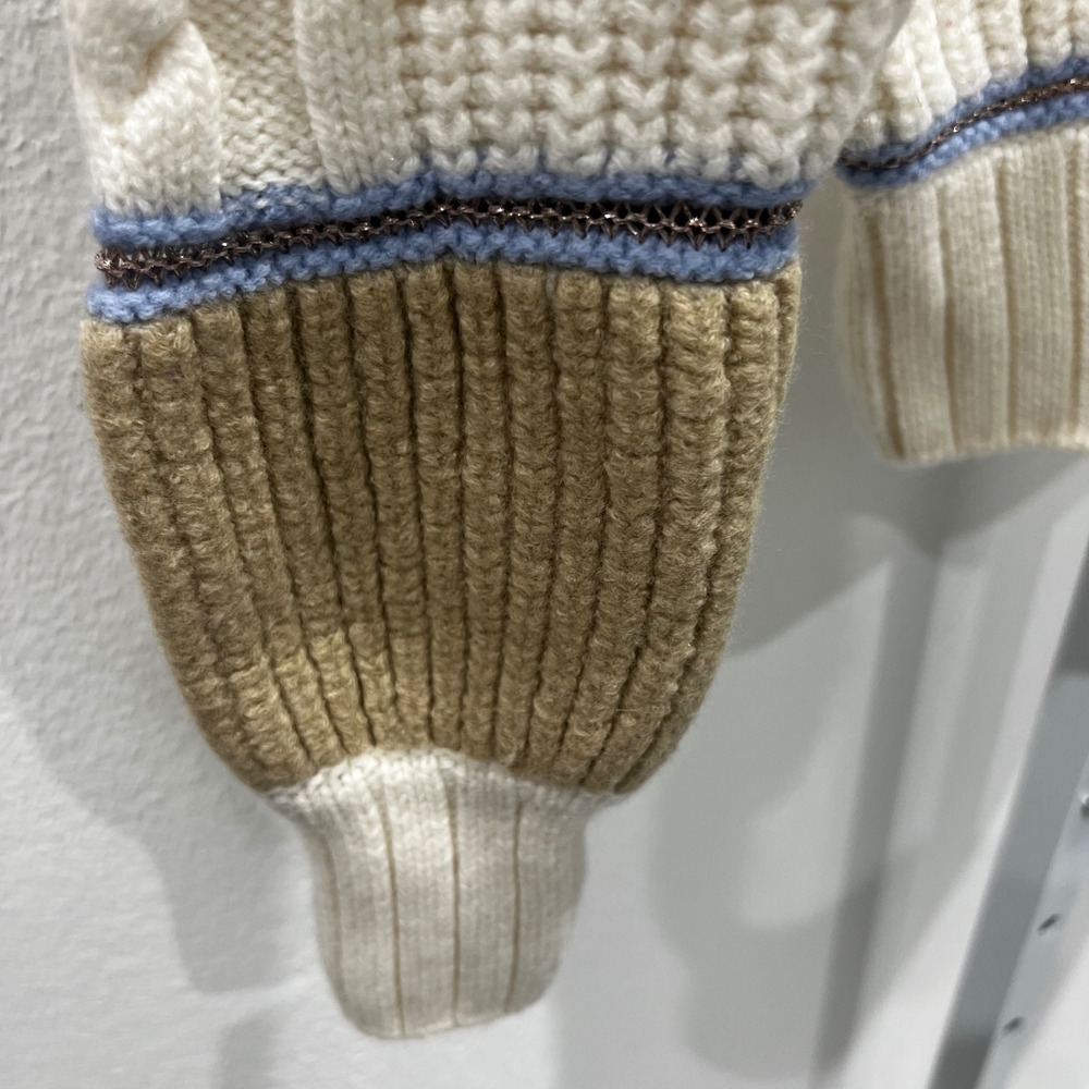 Joie Ivor Colorblock Chunky Cable Knit Wool Sweater Womens XS Cream Old Money - Picture 10 of 15